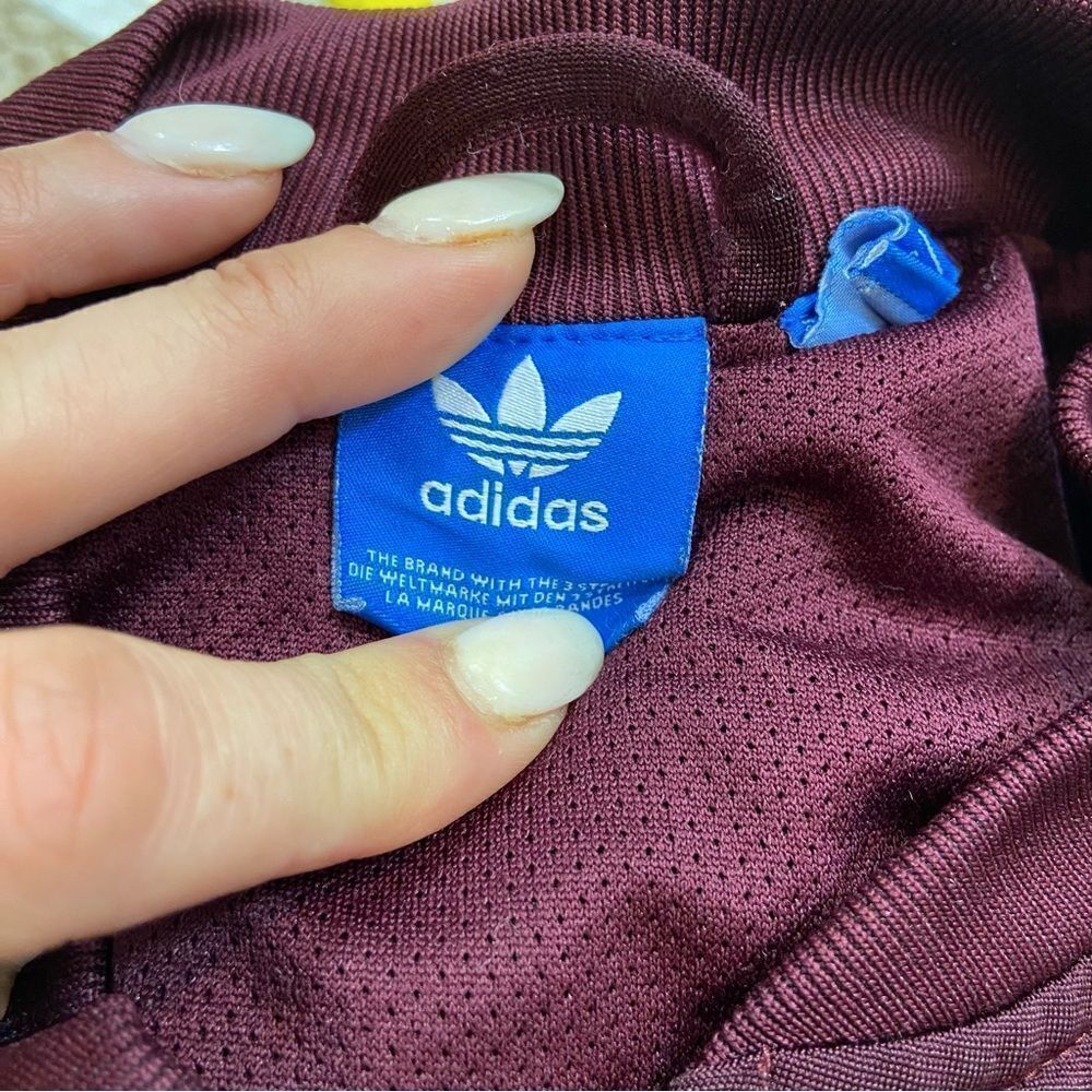 Ladies Small Maroon Full Zip Adidas Triple Stripe Trefoil Track Jacket Small - Picture 12 of 15